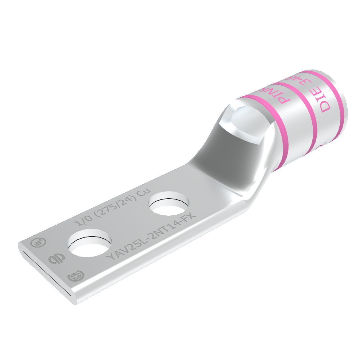 HYLUG? Copper Compression Terminal; Narrow Tongue; 2-Hole with Inspection Window; Standard Barrel; Accommodates: 1/0 AWG 275/24; Stud: 1/4"