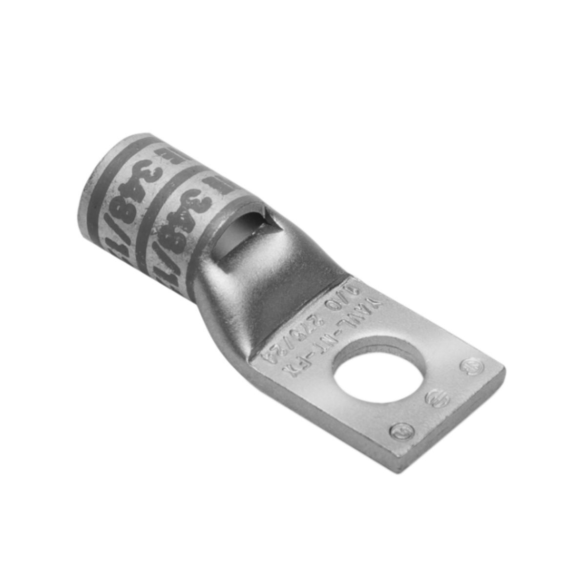 1/0 Flex G,H,I,K,M,DLO, 1/0 AWG (B/C) CU, One Hole, 3/8 Stud Size,  Standard Barrel, Inspection Window, Narrow Tongue Internal Chamfer, Tin Plated, UL/CSA, 90?C, Up to 35kV, Pink Color Code, 12 or 348 Die Index.
