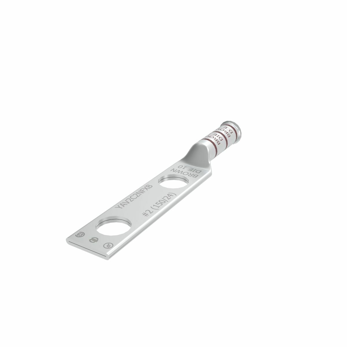 2 Flex G,H,I,K,M,DLO, 2 AWG CU, Two Hole, 1/2 Stud Size, 1-3/4 Hole Spacing, Long Barrel, Bell End, Tin Plated, UL/CSA, 90?C, Up to 35kV, Brown Color Code, 10 Die Index.