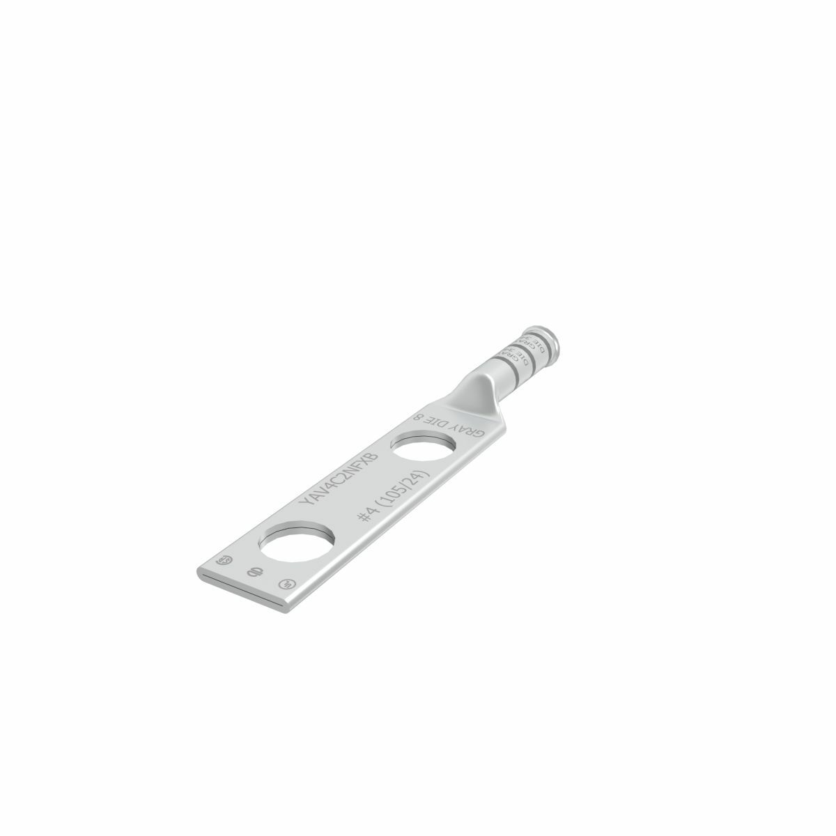 4 Flex G,H,I,K,M,DLO, 4 AWG CU, Two Hole, 1/2 Stud Size, 1-3/4 Hole Spacing, Long Barrel, Bell End, Tin Plated, UL/CSA, 90?C, Up to 35kV, Gray Color Code, 8 or 346 Die Index.