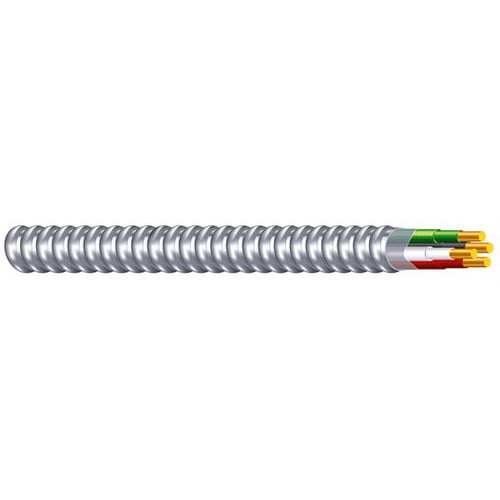 MC Armorlite Cable, 10 AWG, 2 Conductors, Stranded, Yellow/Gray/Green, 1000 Foot Reel