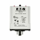 Eaton D85 Series Alternating Relay, 8 pins, SPDT contact configuration, 120V control voltage, less than 3 VA burden, 2 indicator LEDs marked LOAD A and LOAD B. Optional selector switch settings: ALTERNATE, LOCK LOAD A, LOCK LOAD B.