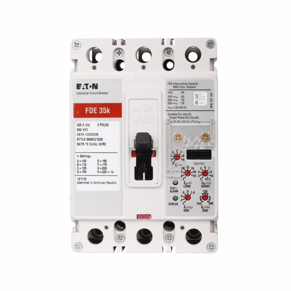 Eaton Series C electronic molded case circuit breaker, F-frame, FDE, Complete breaker, Digitrip 310 RMS, Electronic LSI trip type, Three-pole, 80 A, 600 Vac, 250 Vdc, 65 kAIC at 240 Vac, 35 kAIC at 480 Vac, Load side, 50/60 Hz