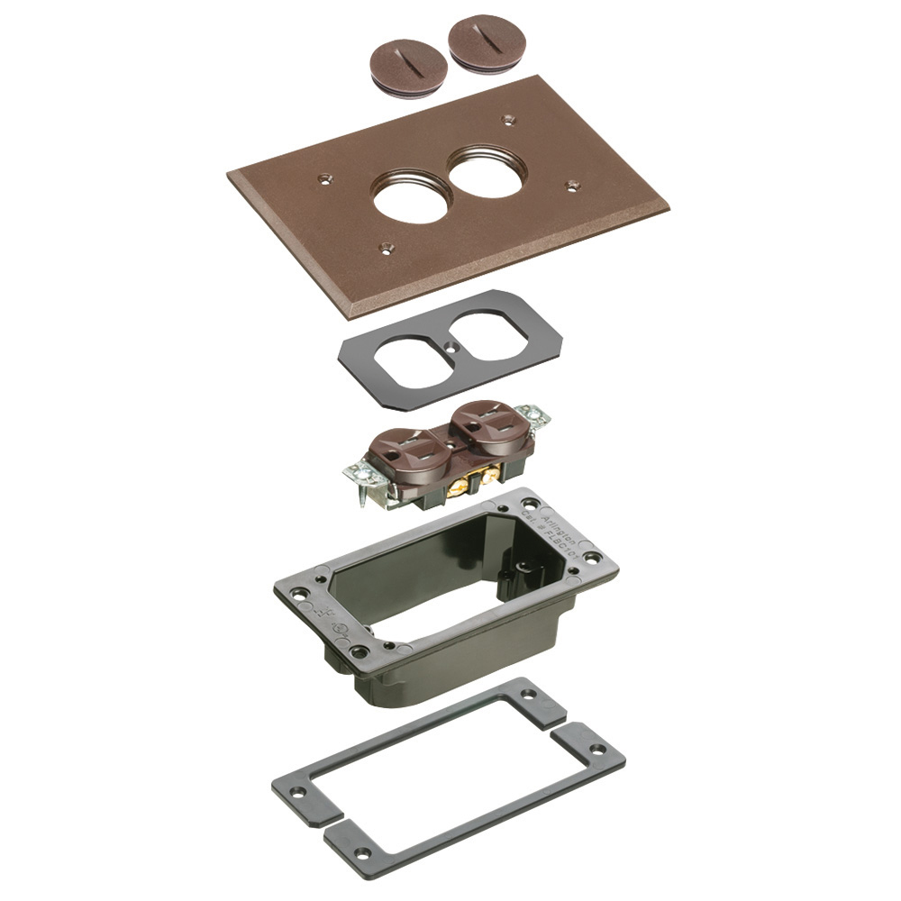Trim kits for Arlington's Non Metallic concrete floor boxes. Brown.