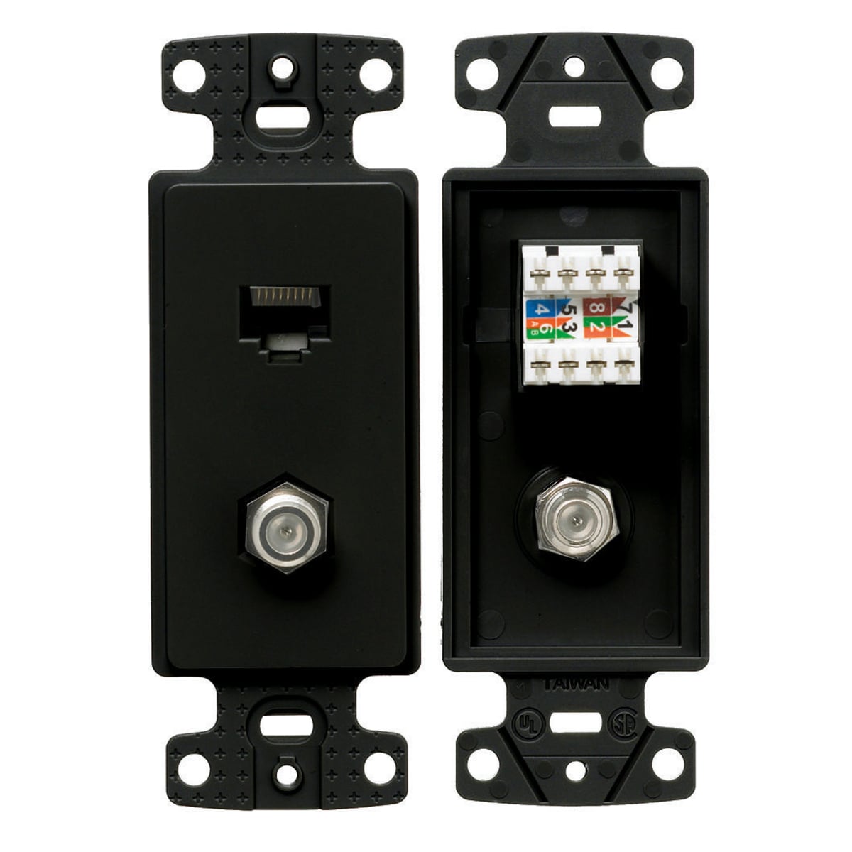 Hubbell Premise Wiring Products, Plate Frame with F Coax and Cat5e Jack,Black