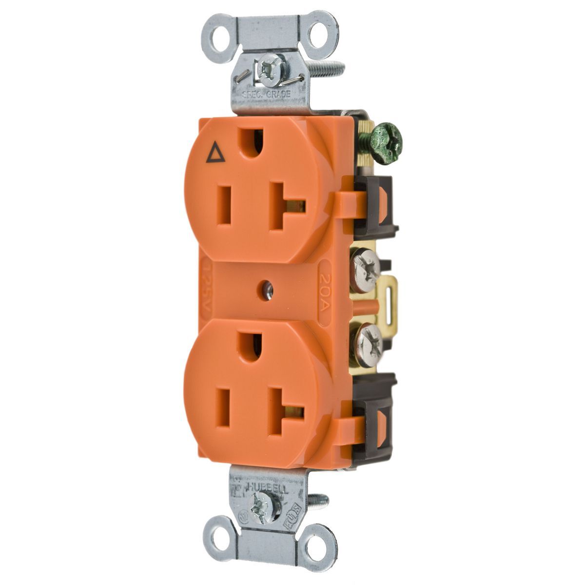 Straight Blade Devices, Receptacles, Duplex, Isolated Ground, Commercial Grade, 2-Pole 3-Wire Grounding, 20A 125V, 5-20R, Orange, Back and Side Wired, Single Pack