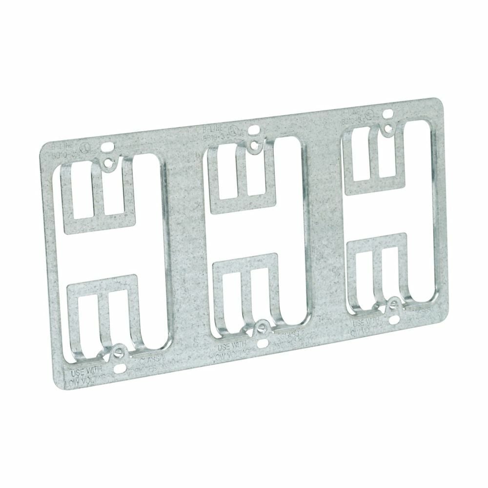 Eaton B-Line series datacomm and low voltage support fasteners, Mounts 3 single plates,Grey, Design load capacity 0.05KN,Steel, Bracket mount,Communication and low voltage, Maximum 1-1/4 drywall thickness,Cover plate mounting bracket style
