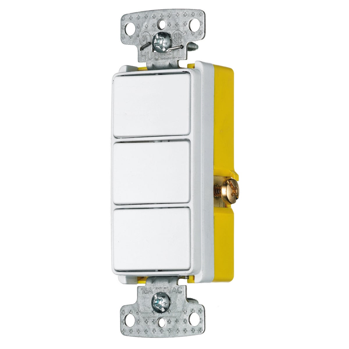 RCD111W Decorator 2-Position Standard Combination Switch, 120/277 V AC, 15 A, 4155 W Power Rating, 2-Position Contact