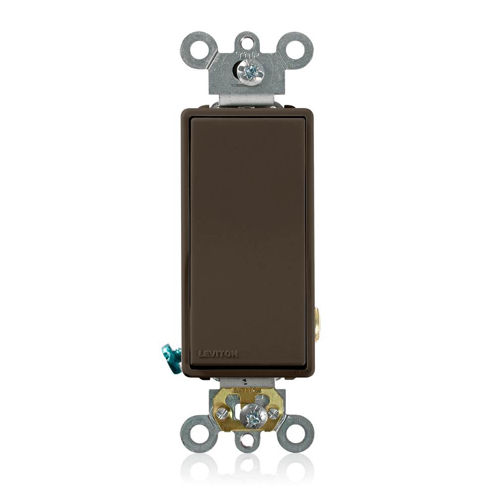20 Amp, 120/277 Volt, Decora Plus Rocker Single-Pole AC Quiet Switch, Commercial Grade, Self Grounding, Back & Side Wired, - Brown