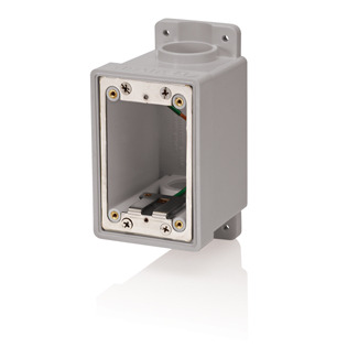 FD Box, Single-Gang, 26.0 Cubic Inch Capacity, 1-Inch NPT Openings, Includes Plugs and Stainless Steel Mounting plate, Ground Wire, Gray