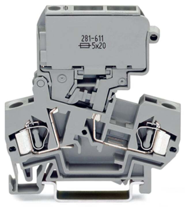 2-conductor fuse terminal block; with pivoting fuse holder; without blown fuse indication; for DIN-rail 35 x 15 and 35 x 7.5; 4 mm; CAGE CLAMP; 4,00 mm; gray