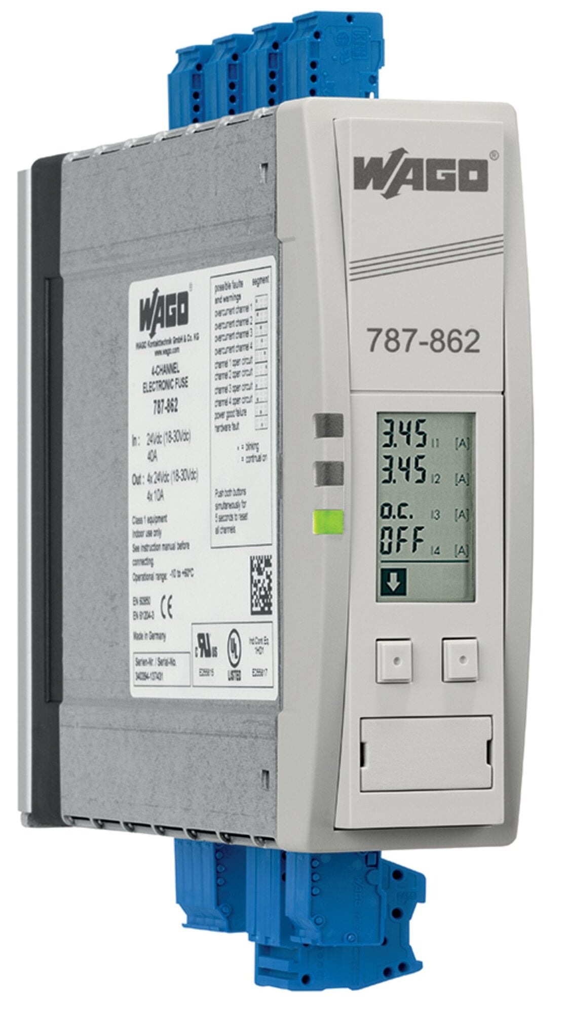 Electronic circuit breaker; 4-channel; 24 VDC input voltage; adjustable 1  10 A; communication capability; 10,00 mm