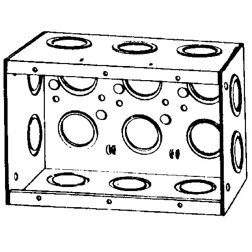Features:With 1/2 And 3/4 IN Concentric Conduit Knockouts, Standard:UL E18095, Number Of Outlet:16, Material:Steel, Size:5.4375 X 2.5 X 3.75IN, Cubic Capacity:46.5CI