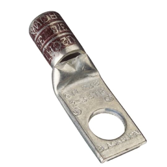 Copper One-Hole Lug, Short Barrel, Max 35kV, 2 Str. Wire, 1/2 Bolt Size, Tin Plated, Die Color Code Brown