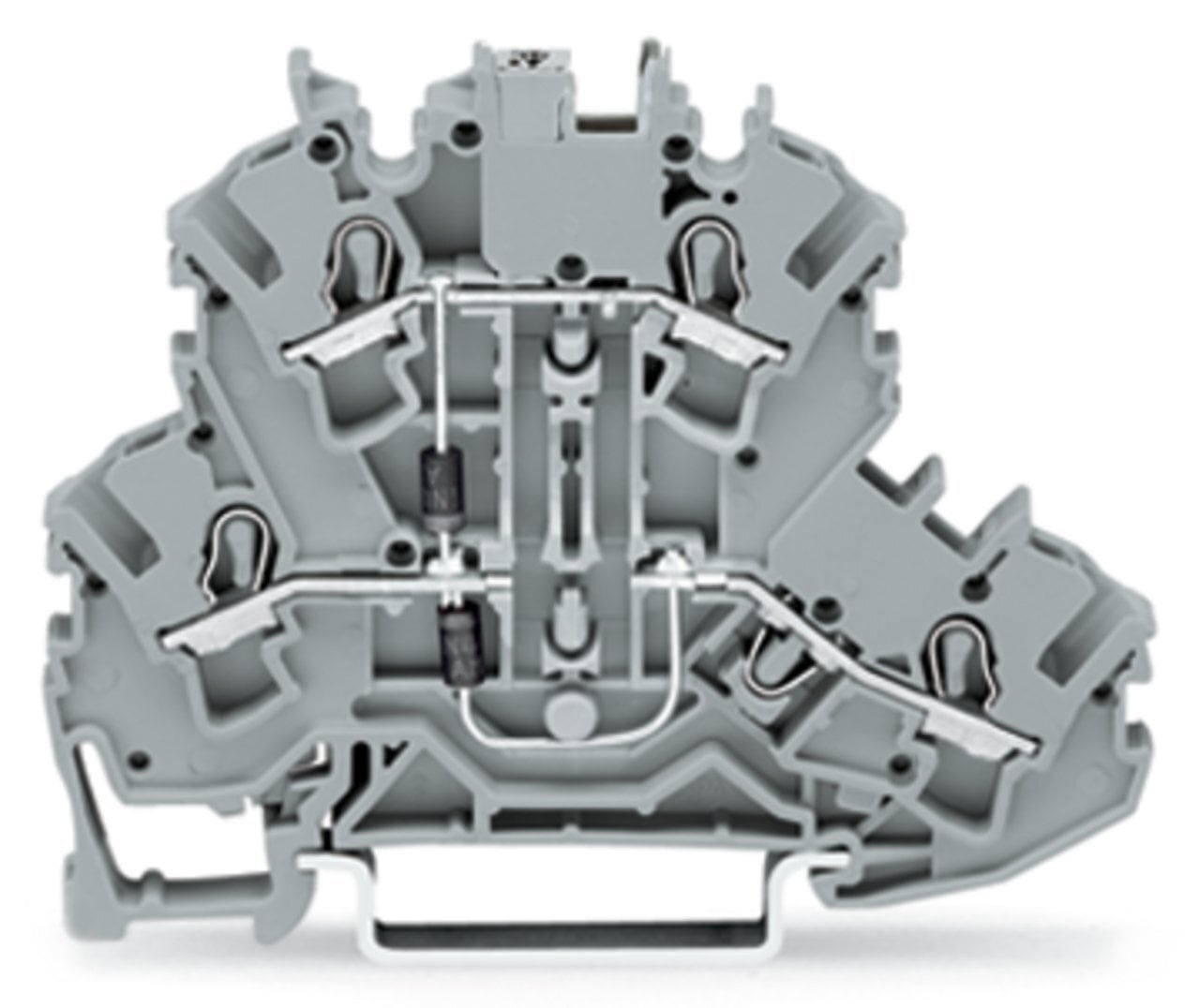 Component terminal block; double-deck; with 2 diodes 1N4007; Top anode, right-side anode; for DIN-rail 35 x 15 and 35 x 7.5; 2.5 mm; Push-in CAGE CLAMP; 2,50 mm; gray