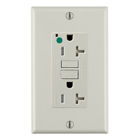 20 Amp, 125 Volt, SmartlockPro Slim Self-Test GFCI Receptacle, Extra-Heavy Duty Hospital Grade, Tamper-Resistant, NEMA 5-20R, 20A Feed-Through, 2P, 3W, Matching Wallplate Included - LIGHT ALMOND