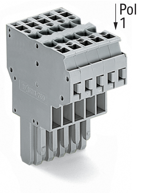 2-conductor female connector; CAGE CLAMP; 4 mm; Pin spacing 5 mm; 8-pole; coding finger; 4,00 mm; gray