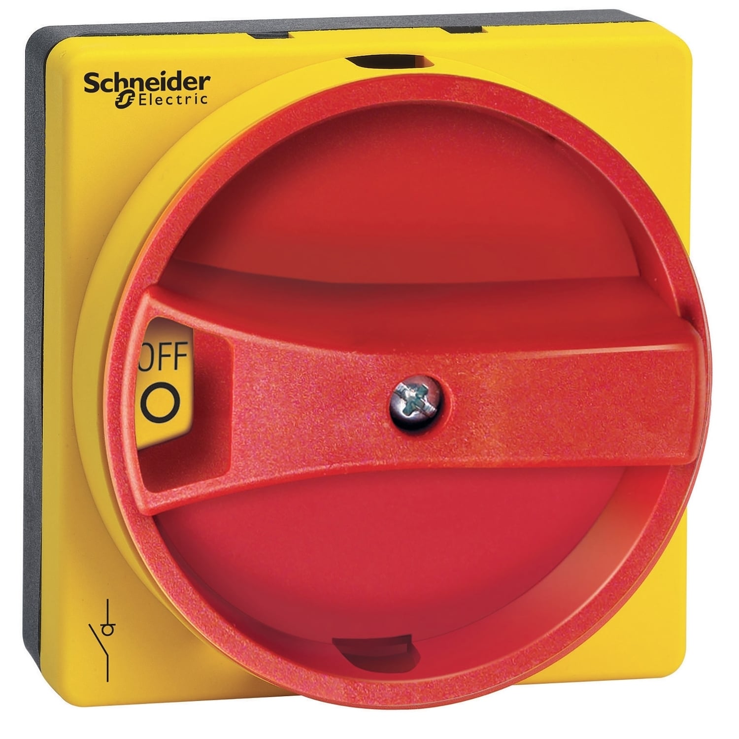 Disconnect switch, TeSys VLS, recessed rotary handle, screw mounting, 65x65mm, red handle, 5mm shaft