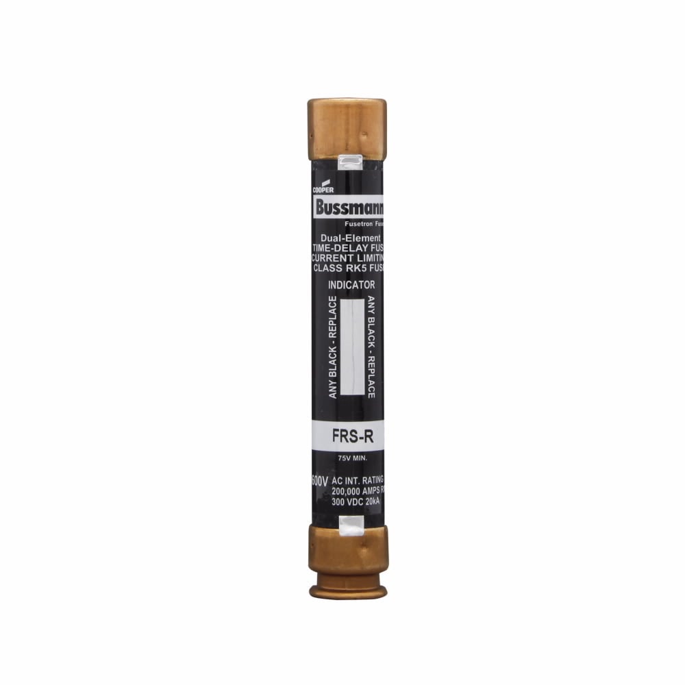 Eaton Bussmann series FRS-R fuse, 15 A, Dual, Class RK5, With Indicator, Ferrule end x ferrule end, 10 sec at 500%, 20 kAIC at 300 Vdc,200 kAIC at 600 V, Standard, 600 V, 300 Vdc
