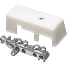Intersystem grounding bridge, has 4 termination points, one more than required by the NEC. Cable range 4 termination points for #4 to #14 solid or stranded. Attaches to grounding conductor with lay in style lug with a cable range of #6 to #2 grounding wire solid or stranded. Zinc with white Cover.