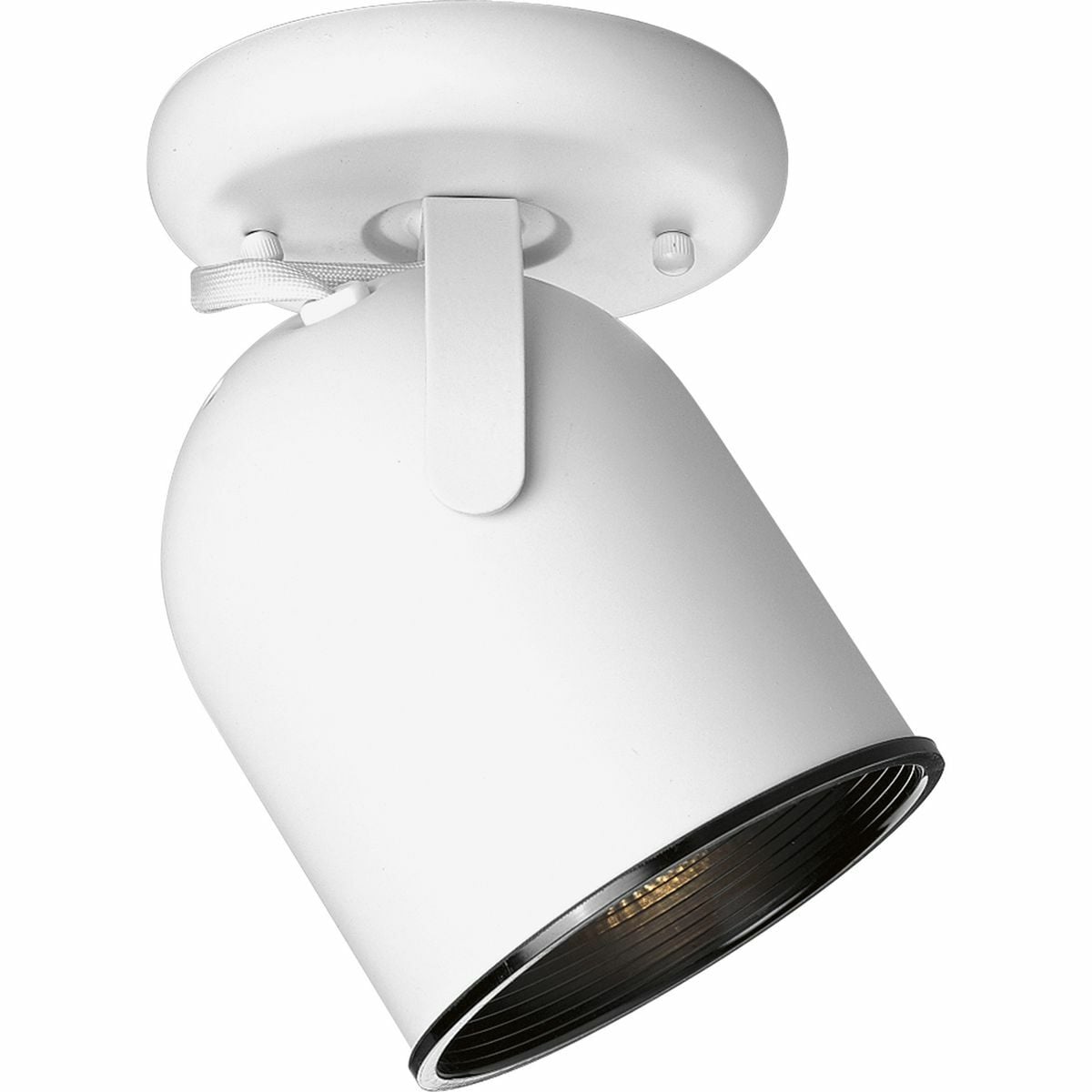Illuminate your space with this Progress Lighting one-light fixture. This multidirectional light features a white finish that works well with any decor. The light's round-back ceiling mount adds a unique touch to your space. One-light round back ceiling mount directional in White finish.
