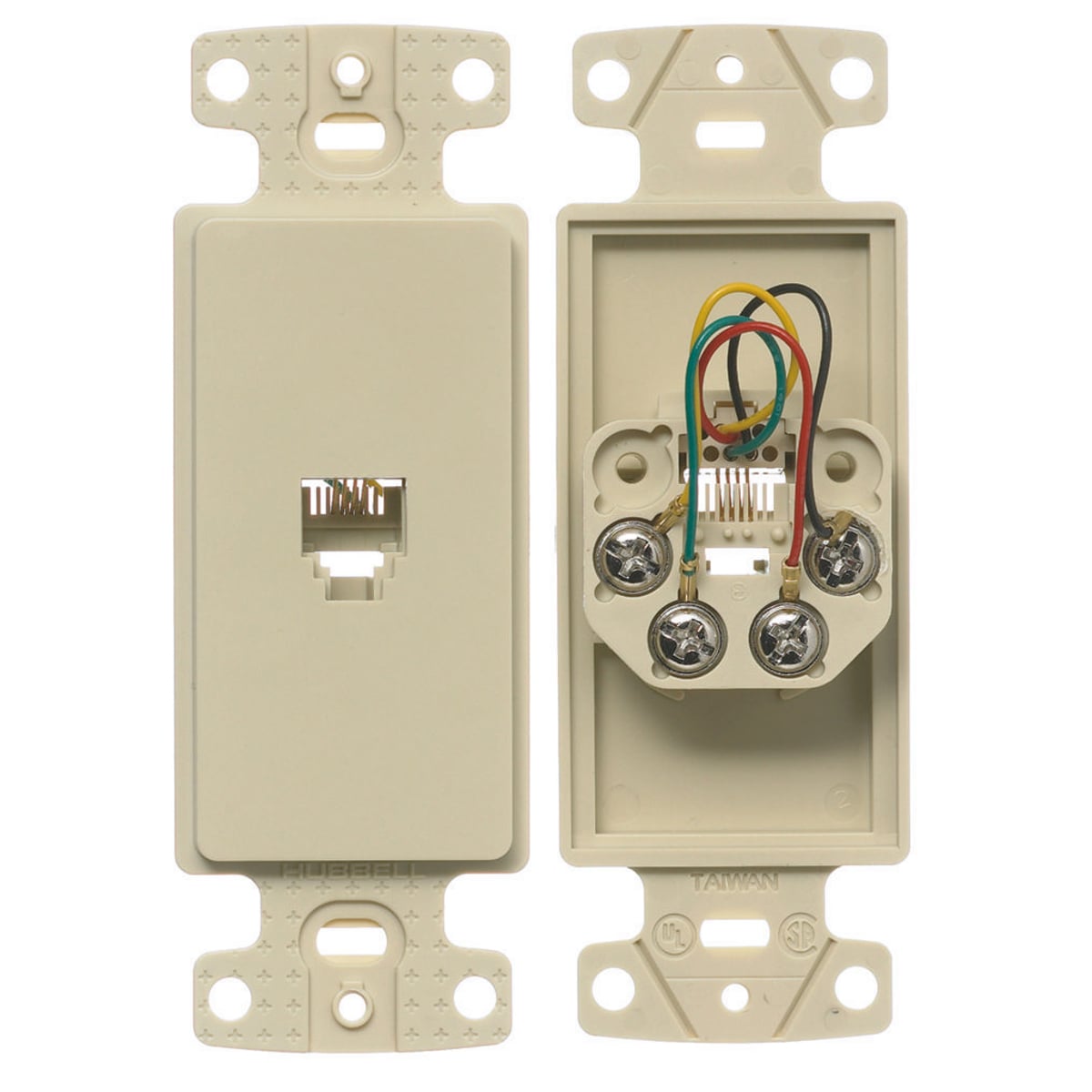 Wiring Device Kellems, NetSelect, Plate Frame, With Jacks, 6-Position 4-Conductor, Screw Terminal, Electric Ivory
