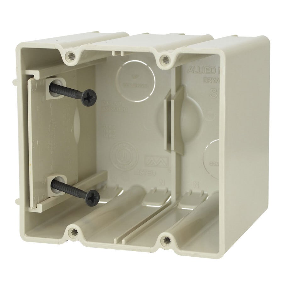 SliderBox; Adjustable 2-Gang Switch/Receptacle Outlet Box; 3-9/16 Inch Depth, Thermoplastic, 42 Cubic-Inch, Beige/Tan