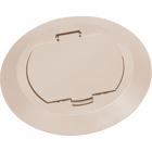 Round Plastic cover kits with one flip lid. Includes round plastic gasketed cover, mounting plate and leveling ring. Light Almond.