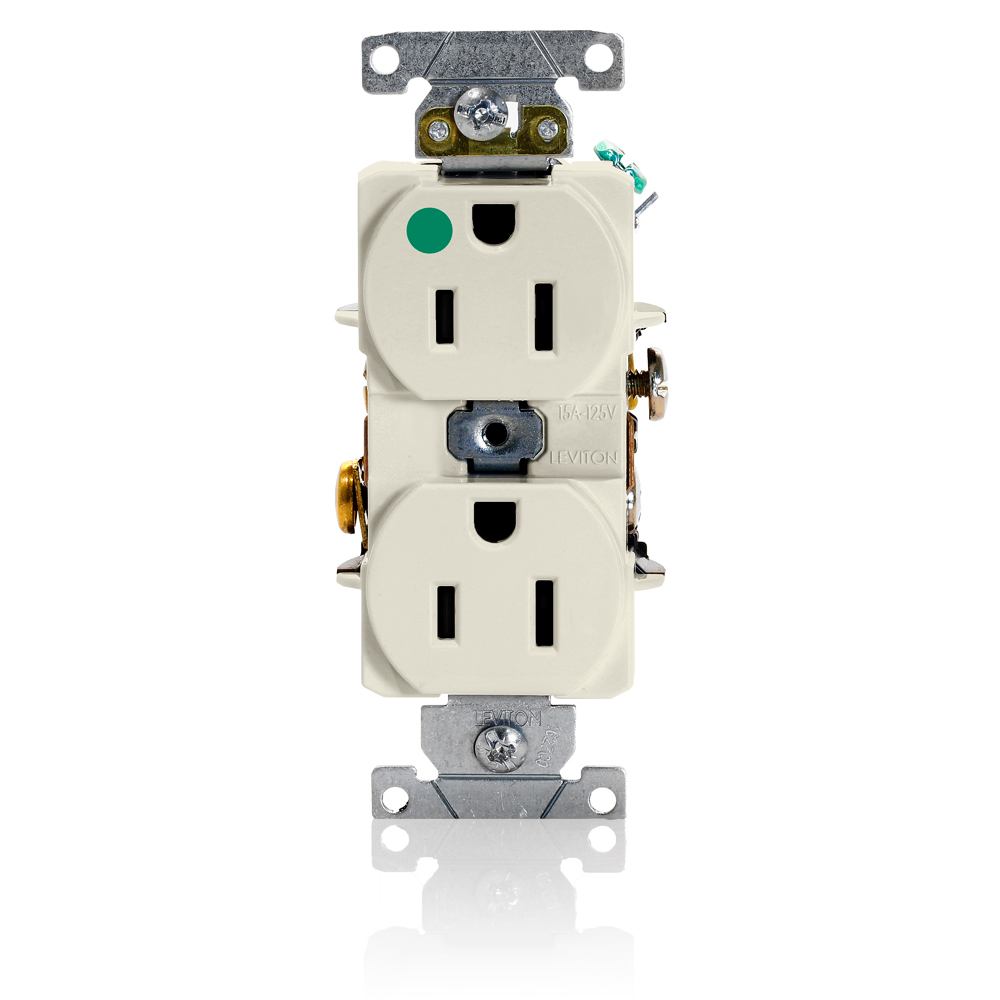 15 Amp, 125 Volt, Duplex Receptacle, Heavy Duty Hospital Grade, Straight Blade, Self Grounding, Back and Side Wired, Light Almond