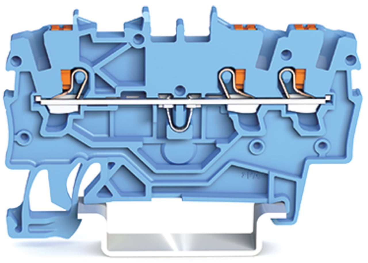 3-conductor through terminal block; with push-button; 1 mm; with test port; suitable for Ex i applications; side and center marking; for DIN-rail 35 x 15 and 35 x 7.5; Push-in CAGE CLAMP; 1,00 mm; blue