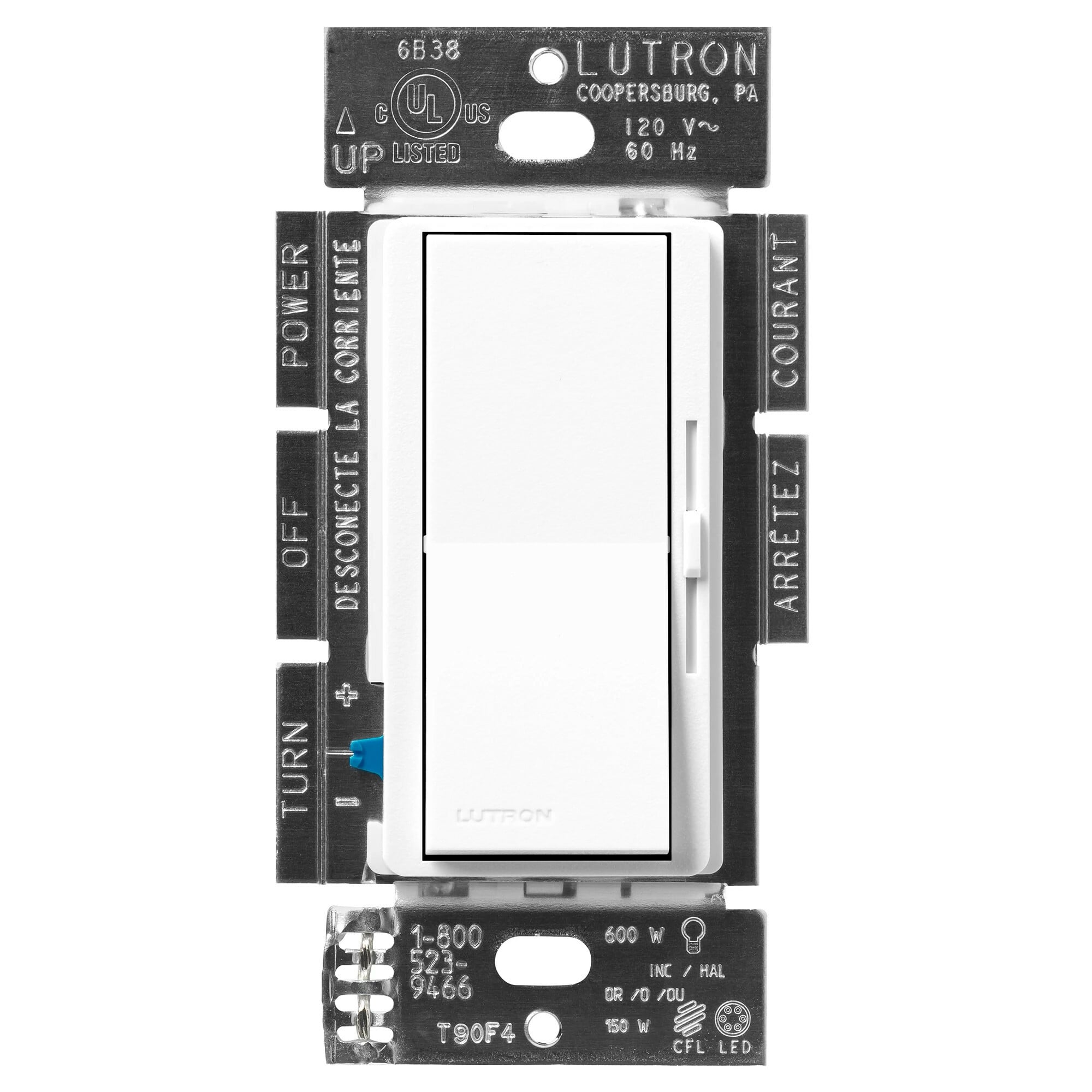 Diva LED+ Dimmer - Satin Finish, LED, Incandescent/Halogen, 3-way/single-pole, 150W LED or 600W inc/hal, brilliant white