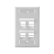 Angled QuickPort Wallplate with ID Window, 4-port, single gang, white.