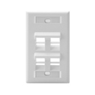 Angled QuickPort Wallplate with ID Window, 4-port, single gang, white.