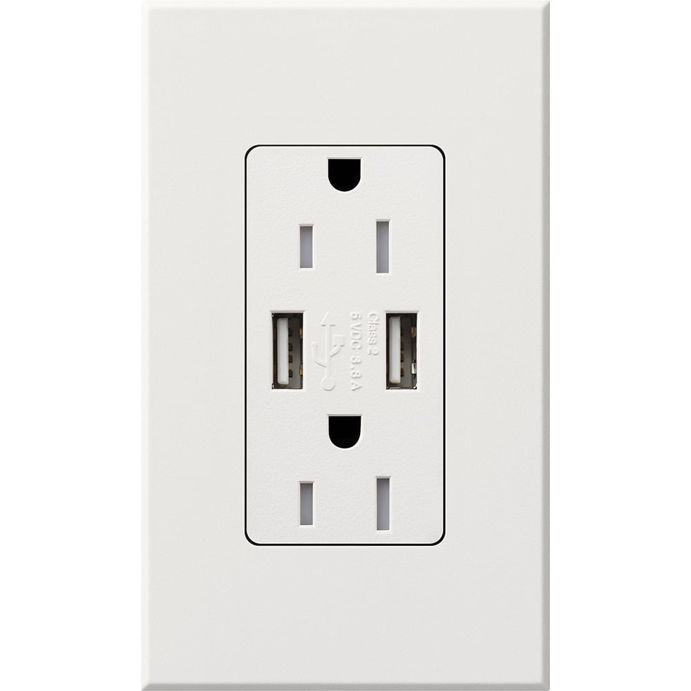 Architectural style, tamper-resistant USB receptacle, 125V, 15A in white