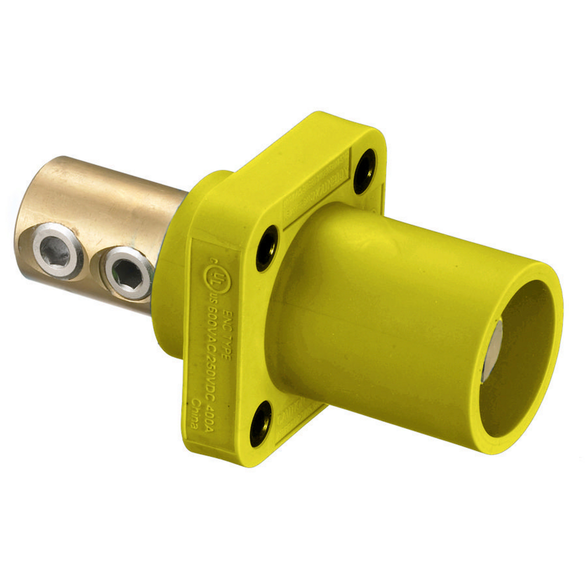 Heavy Duty Single Pole Industrial Grade Male Receptacle, 300/400A 600V AC/DC, Single Conductor, Set Screw