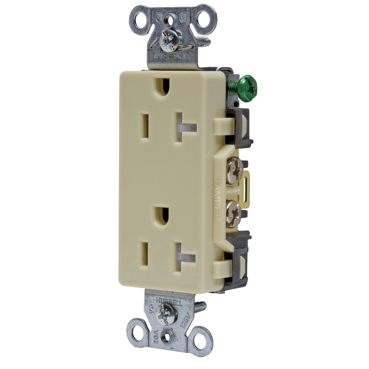 Straight Blade Tamper-Resistant Duplex Receptacle, Decorator/Commercial/Industrial Grade, 2-Pole 3-Wire Grounding, 20A 125V, 5-20R