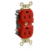 15 Amp, 125 Volt, Wide Body Duplex Receptacle, Industrial Grade, Straight Blade, Self Grounding, Red