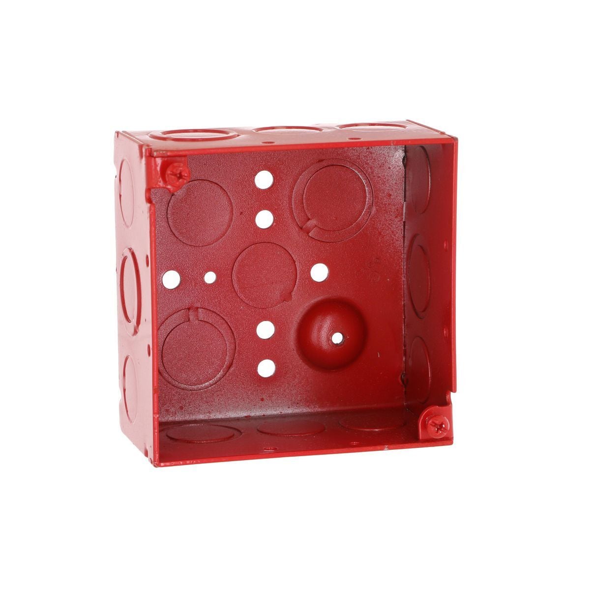 Life Safety Steel Wall Boxes and Extension Rings - Painted Red, 2-1/8In.Depth, Welded, 4 In. Square, 600V, Raised Ground