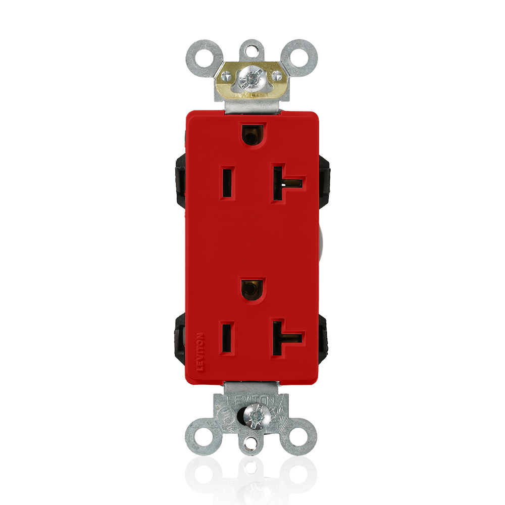 20-Amp, 125-Volt, Decora Plus Duplex Receptacle, Commercial Grade, Straight Blade, Self Grounding, Red