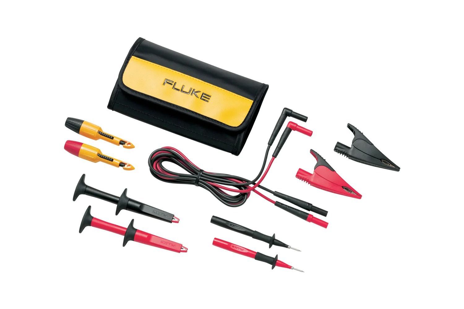 Complete set of test and measurement accessories designed especially for automotive specialists. Use the sharp stainless steel probes to contact the wire conductor or pinpoint tests on a circuit or relay, and the large jaw alligator clips to get a good gr