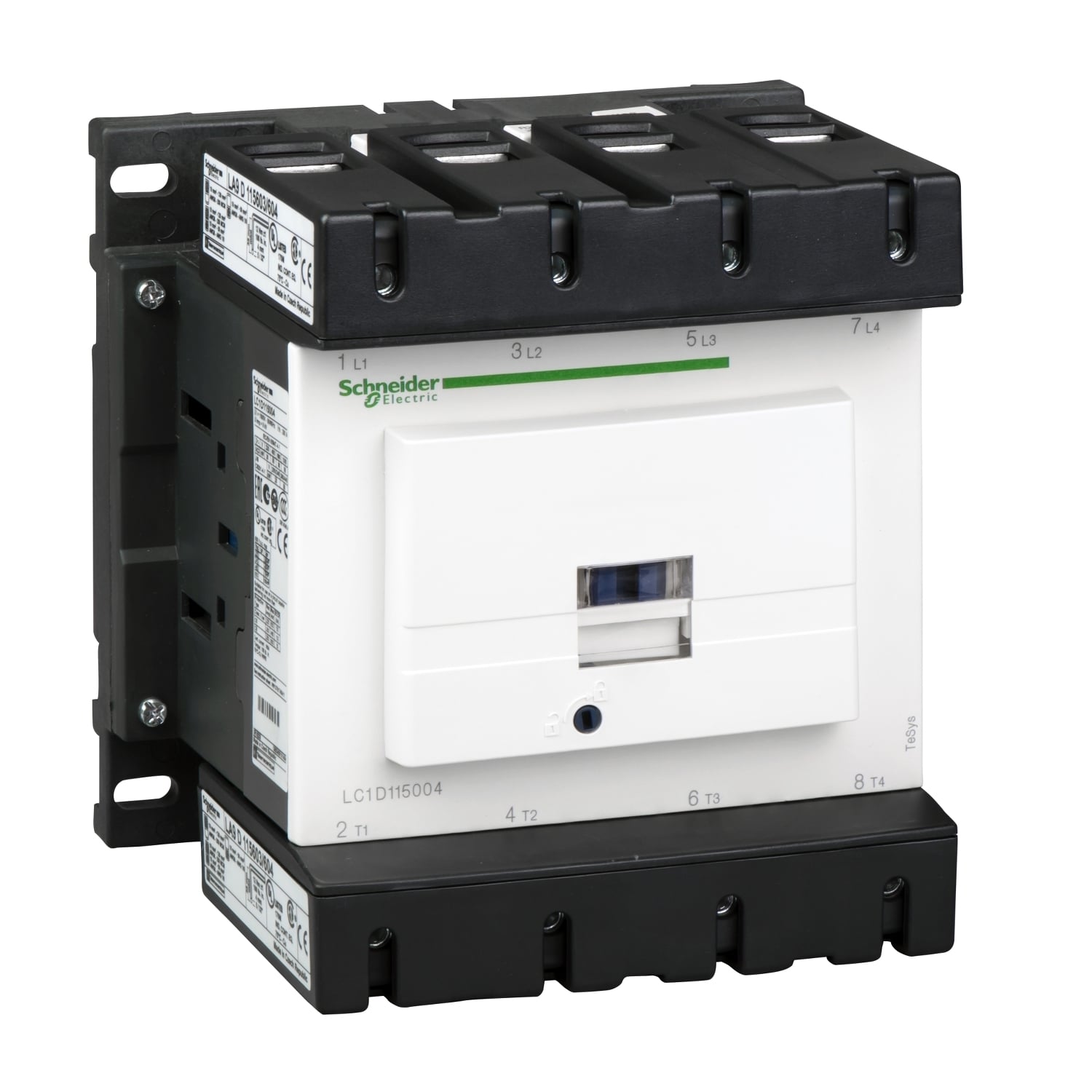 IEC contactor, TeSys Deca, nonreversing, 200A resistive, 4 pole, 4 NO, 440VDC coil, open style