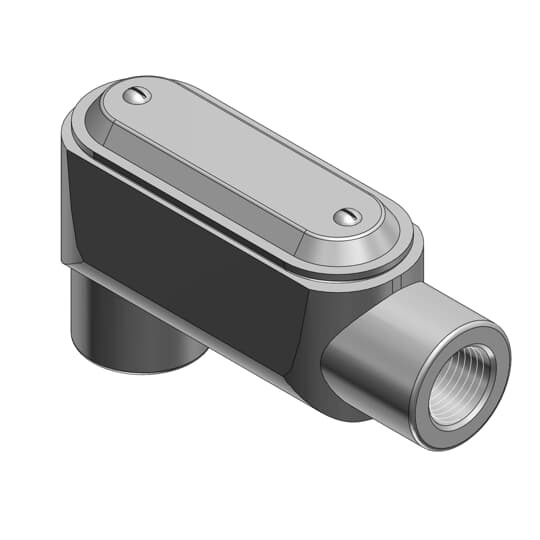 1-1/2 Inch Form 7 (LB) Back Opening Pre-Assembled Conduit Body, Cover and Gasket, Body Material Gray Iron/Zinc Plating and Baked On Epoxy Powder Coat with BlueKote Internal Coating, Cover Material and Finish Stamped Steel/Zinc Plating