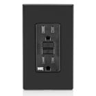 Self-Test Tamper Resistant, Weather Resistant GFCI Receptacle. Nema 5-15R, 15A-125V At Receptacle, 20A-125V Feed-through - Black With Black Test And Reset Buttons