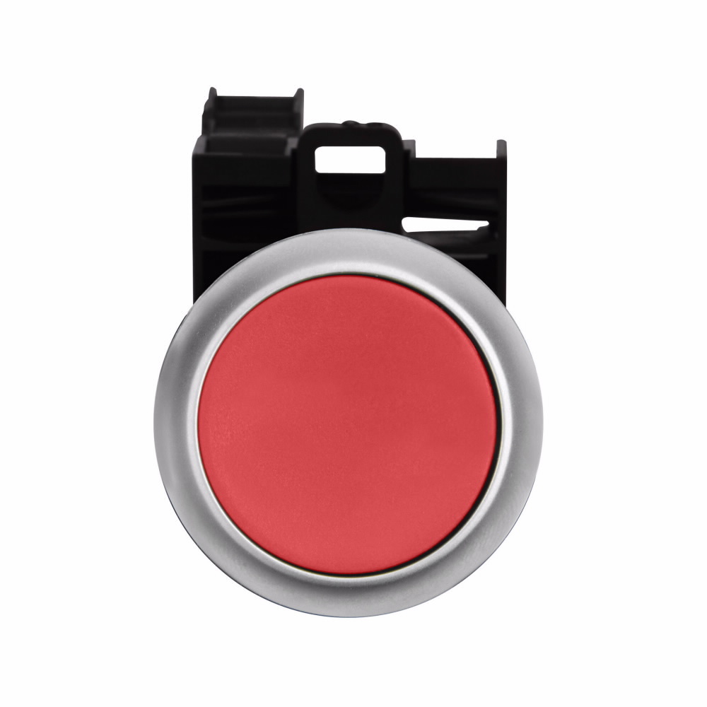 Eaton 22.5 mm RMQ-Titan Pushbutton,Red Actuator,Silver bezel,1NC,IP67, IP69K,Non-illuminated,Flush mounting,NEMA 4X, 13,5,000,000 operations,Momentary,22.5 mm,Flush Pushbutton,M22