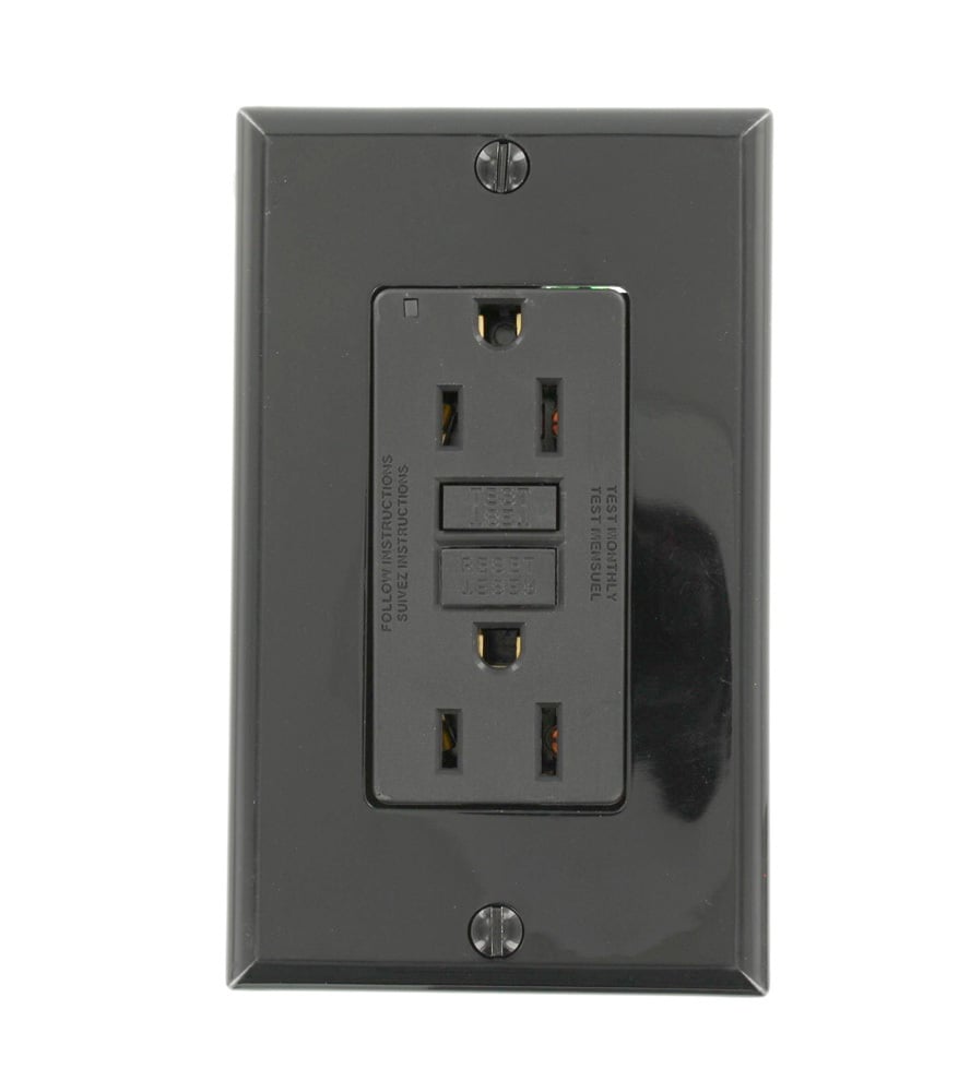  15 Amp, 125 Volt, Phase X Shallow Non-Tamper Resistant GFCI Receptacle, 20 Amp- 125 Volt Feed-Through, Lighted, Black