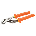 10" Pump Pliers Insulated with Molded Handles.  High leverage provides greater cutting and gripping power.  Forged from alloy steel for durability.  Exceeds IEC and ASTM standards.  Safety orange handles provide added visibility and are easily identifiable.  Two layer insulation provides flame and impact resistance.  Guards protect hand from accidental contact.