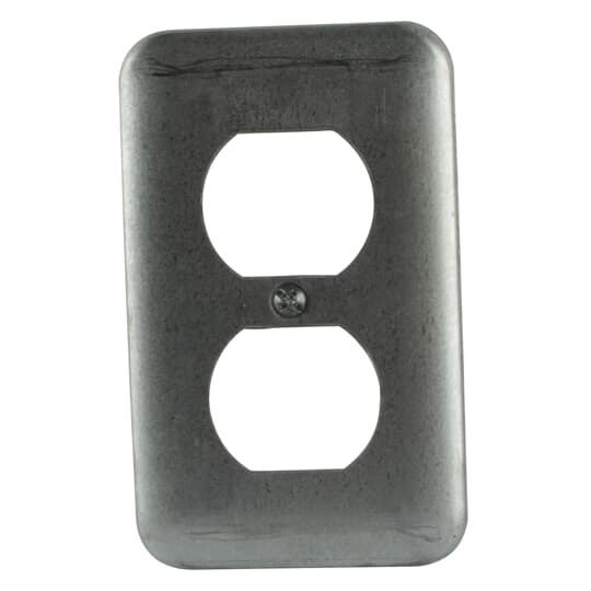 Single Gang Utility Box Duplex Receptacle Cover, 4-1/8 Inch Long x 2-1/2 Inch Wide x 3/16 Inch Raised, Pre-Galvanized Steel