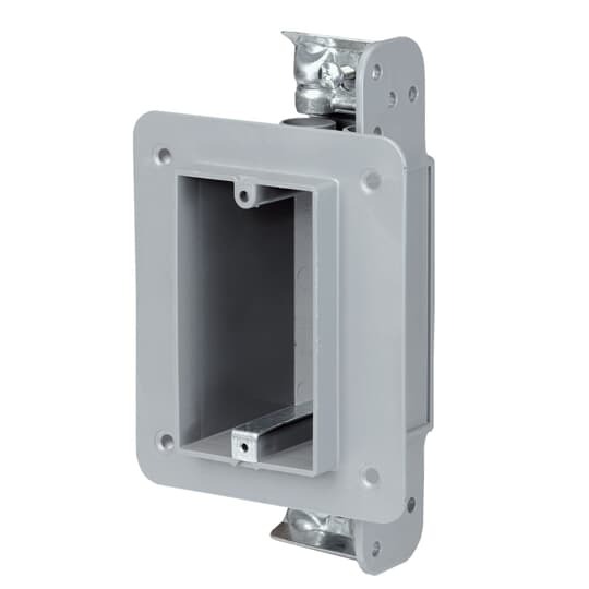 One-Gang Device Box, Volume 18 Cubic Inches, Length 3-3/4 Inches, Width 2-1/4 Inches, Depth 2-1/4 Inches, Color Gray, Material Non-Metallic, Cable Entries 4, Use with AC90-Armored Cable
