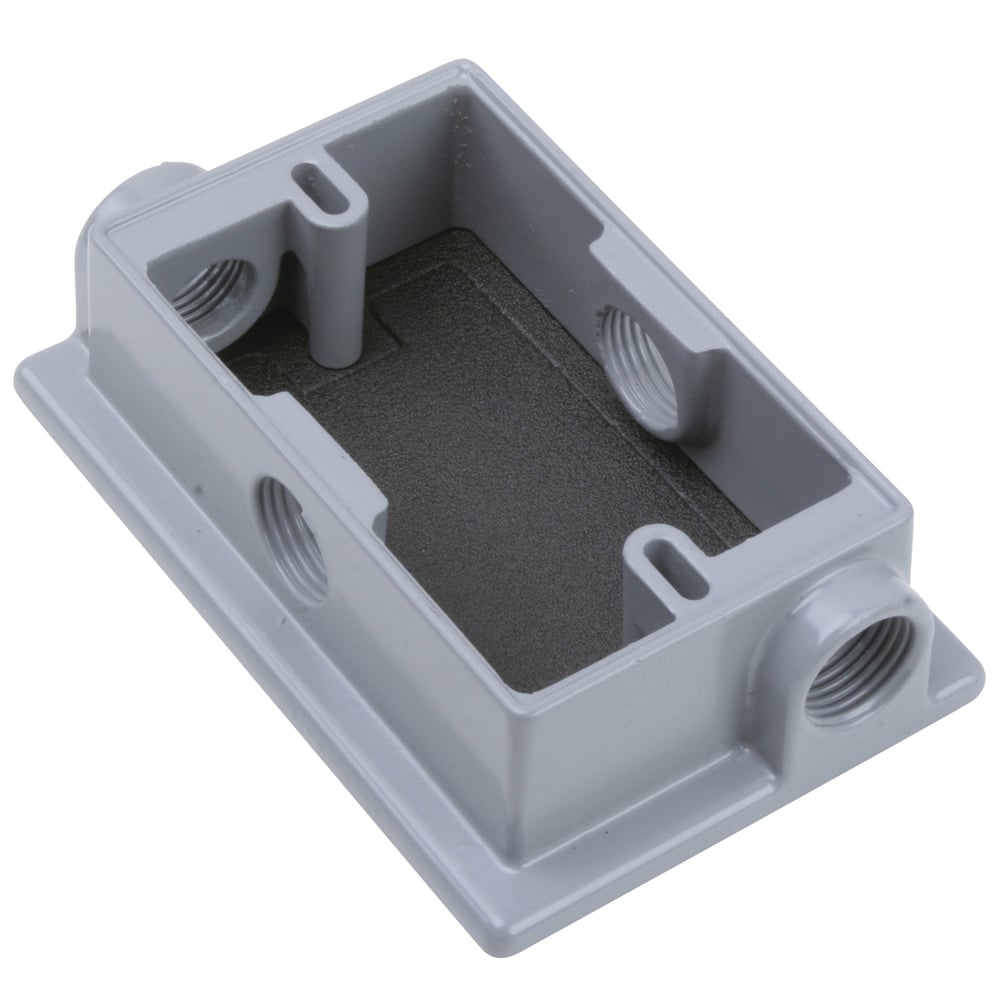 1Gang Flanged Extension Ring With 4-1/2'' Hubs,2-1/2Plugs Supplied, 9.5 Cu. In., Gray