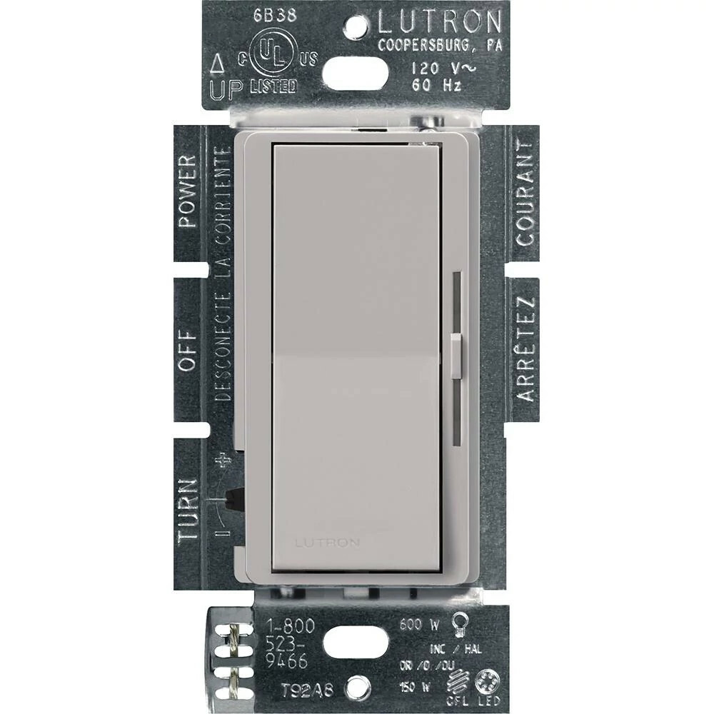 Diva LED+ Dimmer - Gloss Finish,  LED, Incandescent/Halogen, 3-way/single-pole, 150W LED or 600W inc/hal clamshell packaging in gray